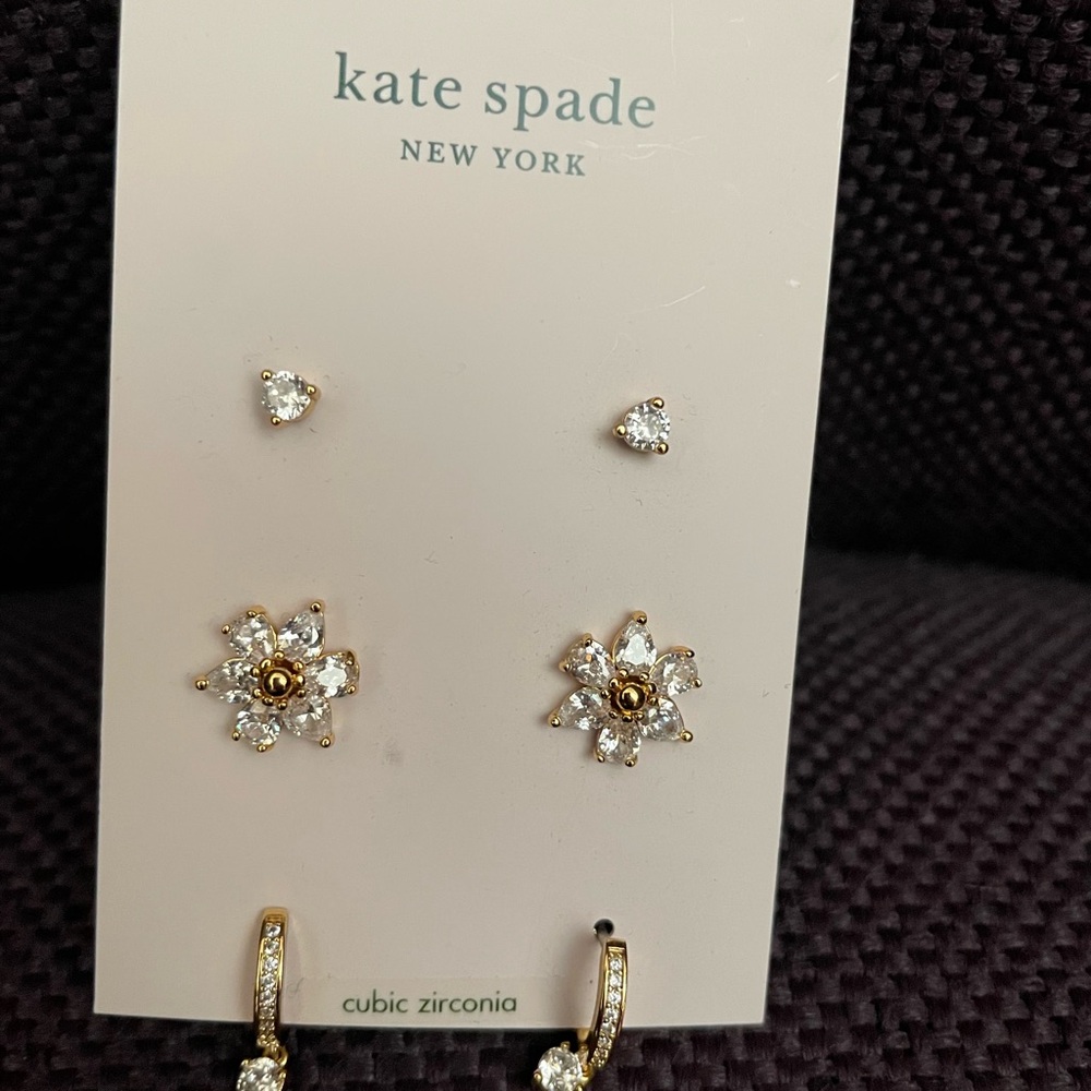 Kate Spade Gold and Silver Cubic Zirconia Earrings Set - NEW